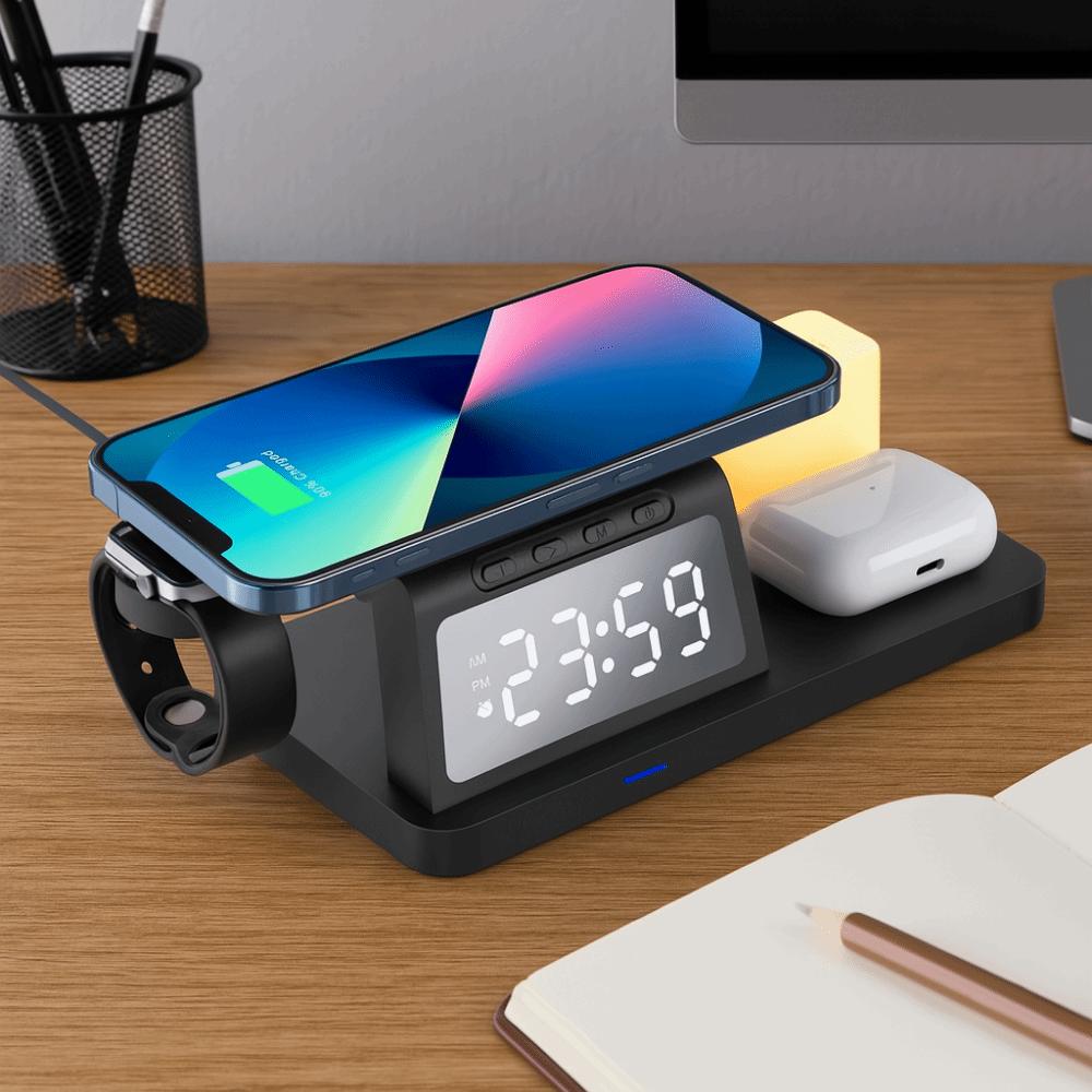 Plastic Wireless Charging Clock Fast Charging Night Light Charger Wireless Charger Clock  Bedroom