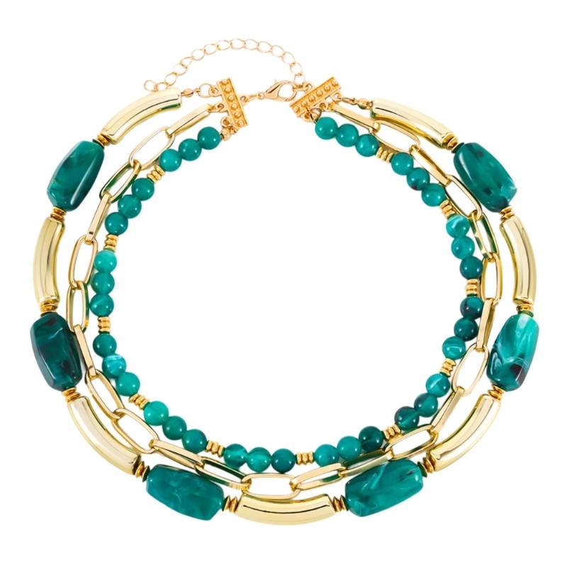 

Versatile Layer Beaded Pendant Necklace Stainless Steel Chain With Modern Resin Designs For Office Or Evening Attire