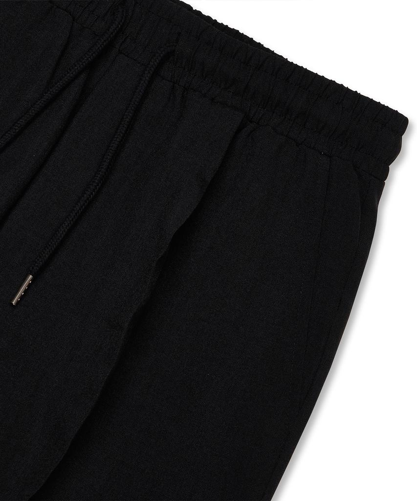 Atejeu Cool Linen-Like Single-Pleat Semi-Wide Elastic Waist Pants [Black]