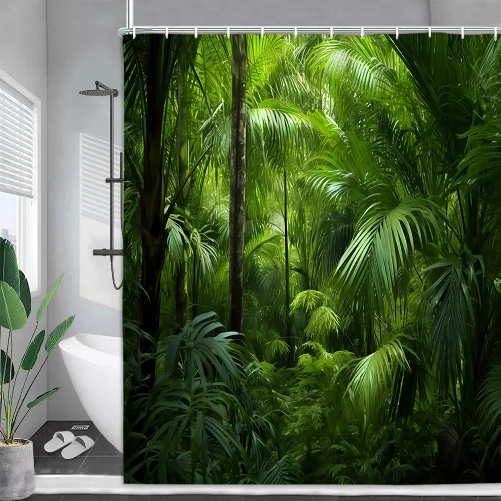 Green Vine Shower Curtain Vintage Nature Plant Flower Farm Leaf Garden Outdoor Jungle Polyester Fabric Bathroom Decor Curtain