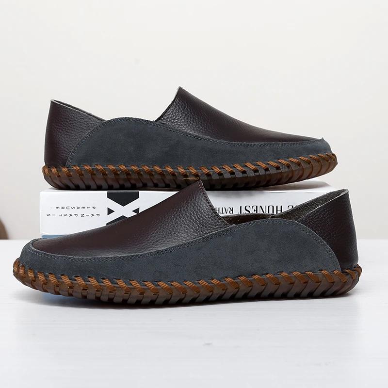 New Large Size 47 Men Loafers Soft Moccasins Fashion Soft Spring Autumn Genuine Leather Shoes Men Warm Flats Driving Shoes