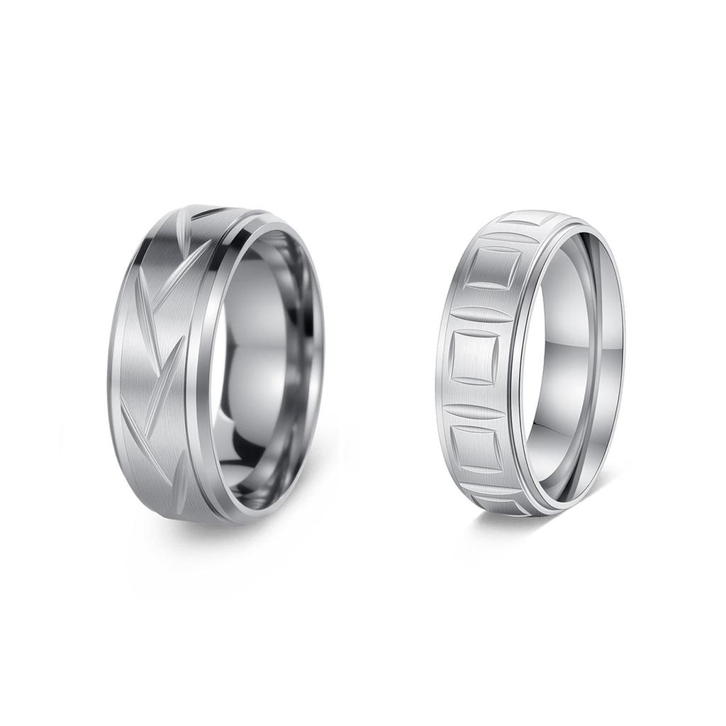 Retro Engraved Stainless Steel Men's Ring - Sanded Titanium, European & American Design, Colorfast