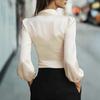 European and American temperament commuting long-sleeved bubble sleeves slim-fitting V-neck woven shirt top
