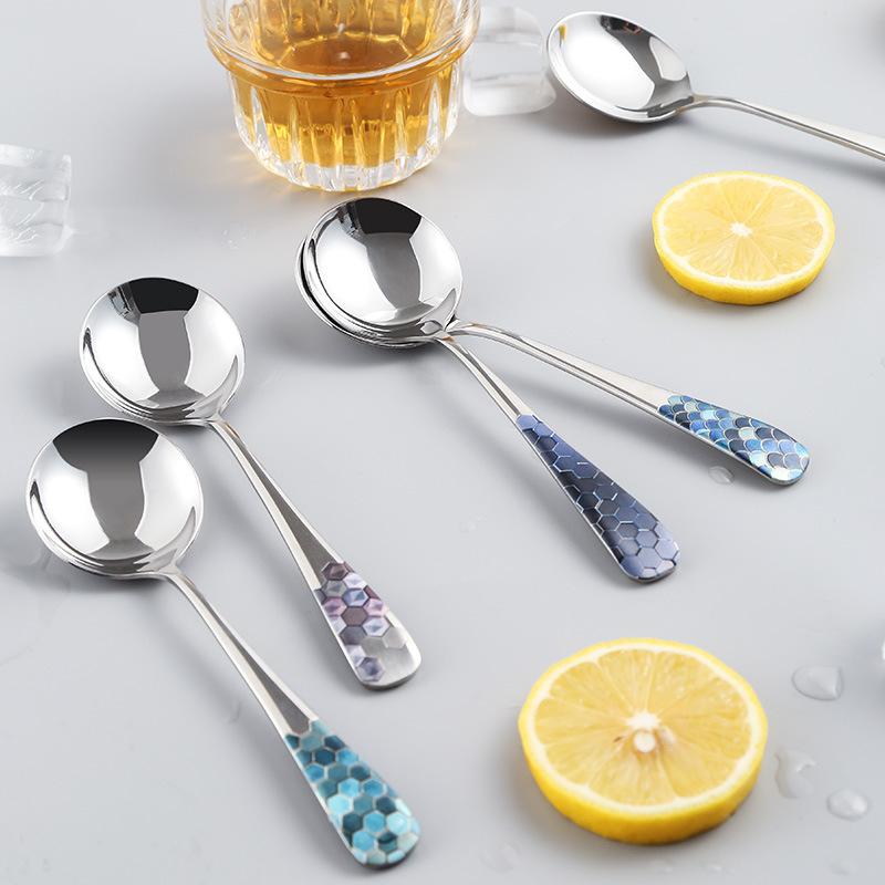 Cucchiaino per Bambini in Acciaio Inossidabile 304 con Testa Rotonda e Manico Lungo - Sicuro per l'Alimentazione dei Lattanti con Zuppa, Design Creativo Stile Coreano (ZOKE)