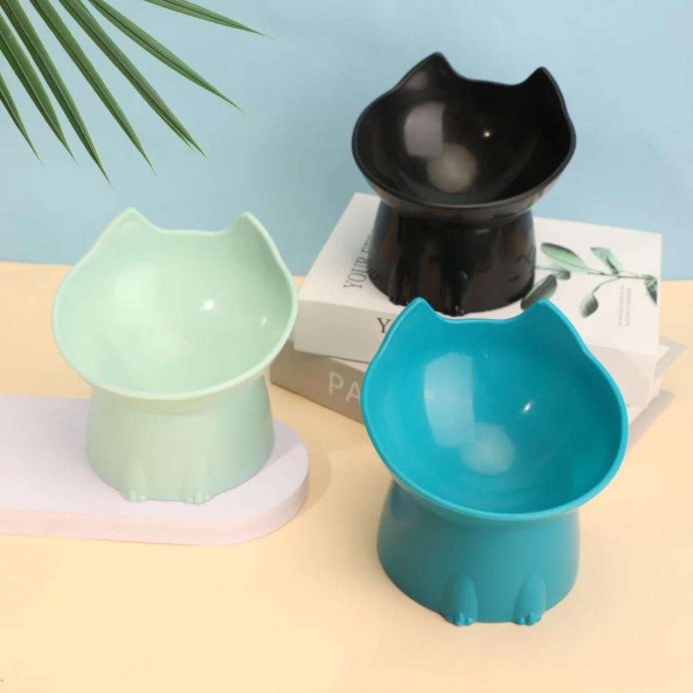 Cartoon Long Ear Elevated Cat Bowl,Large Capacity Tilted Pet Feeding Dish,Neck Protection Anti-Tip Plastic Raised Dog Food Bowl