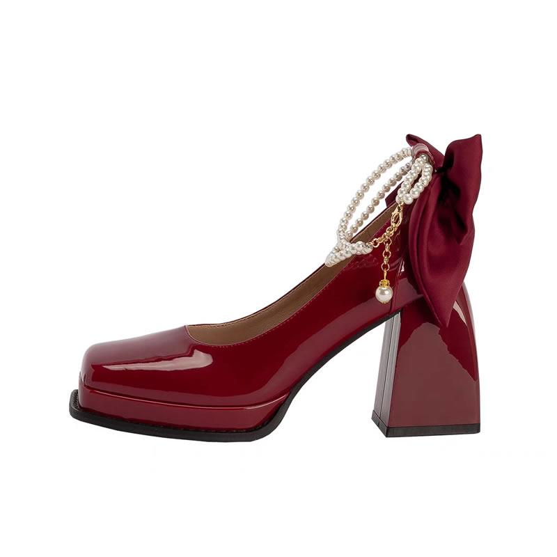 

Туфли Женские Весна Осень Новая Мода Бренд Массивный Каблук Свадебное Платье Высокие Каблуки Женские Удобные Классические Туфли Мэри Джейн Женские 42 вино красного