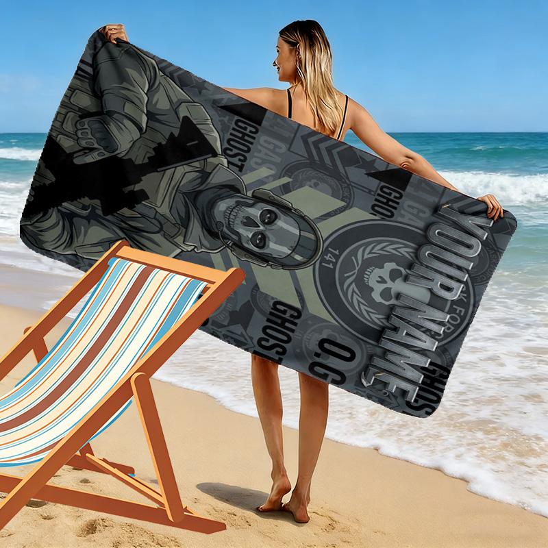 Name Custom Ghost COD Print Beach Towel, Large Soft Quick Dry Towel for Beach Camping Swimming