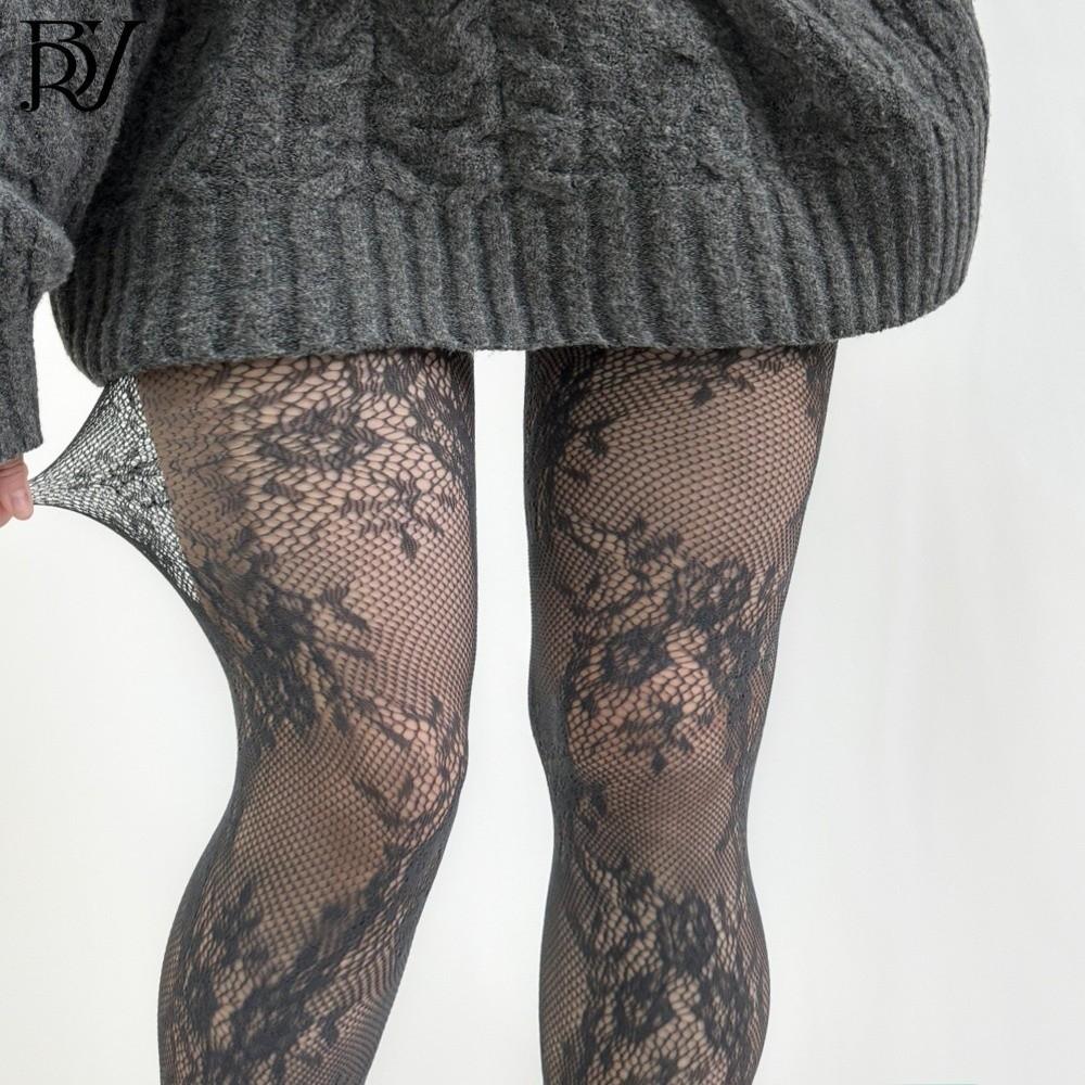 Plus Size Fishnet Stockings Jacquard Small Flowe Fashionable Fishnet Pantyhose Hollow Out Flower Pattern Lace Stockings
