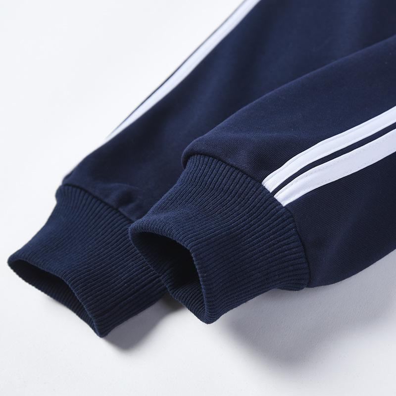 Dunkelblaue Kinder-Sporthose mit Streifen für Jungen - Grundschuluniform, Frühling/Herbst.