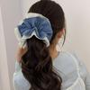 Korean Blue Mesh Large Intestine Hair Band Fresh Simple and Gentle Flower Ponytail Tie High-end Hair New In Accessory Vintage