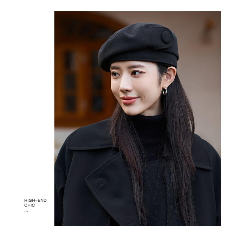 Jesienny i zimowy nowy kapelusz, damski beret z guzikami, jesienny i zimowy kapelusz malarza, artystyczny retro kapelusz bud