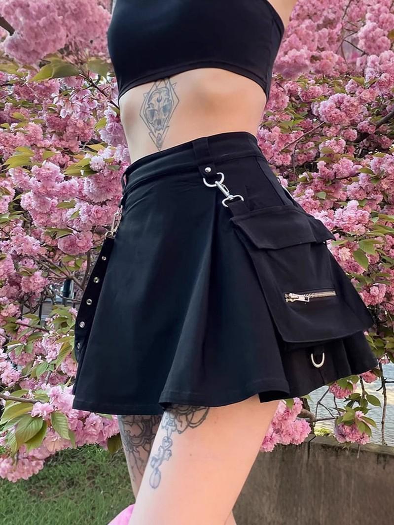 

Pleated High-Waisted Cargo Skirt - Summer 2024 Punk Style for Women S чёрный