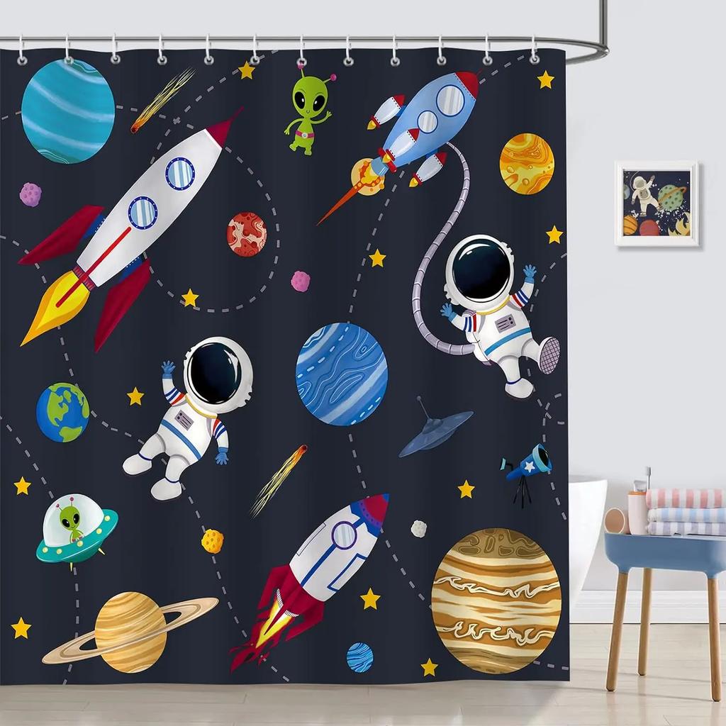 Cartoon Animal Alphabet Shower Curtain Kids ABC Educational Learning Tools Baby Girls Boys Colourful Bath Curtain Bathroom Dec