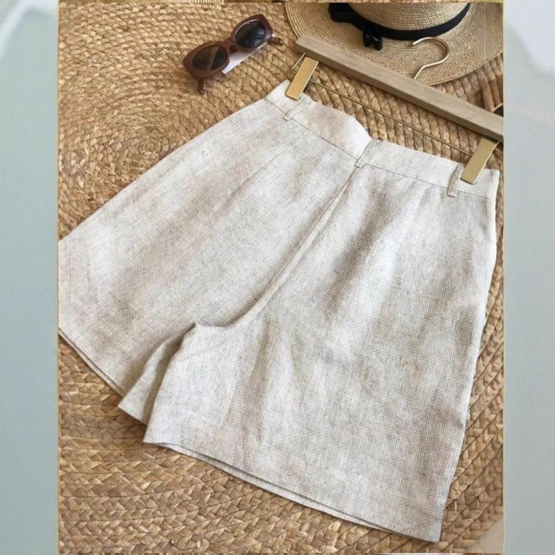 Retro Cotton and Linen Wide-leg Shorts for Women's Summer Thin Semi-elastic High-waisted Versatile and Thin Loose Casual Women's Pants