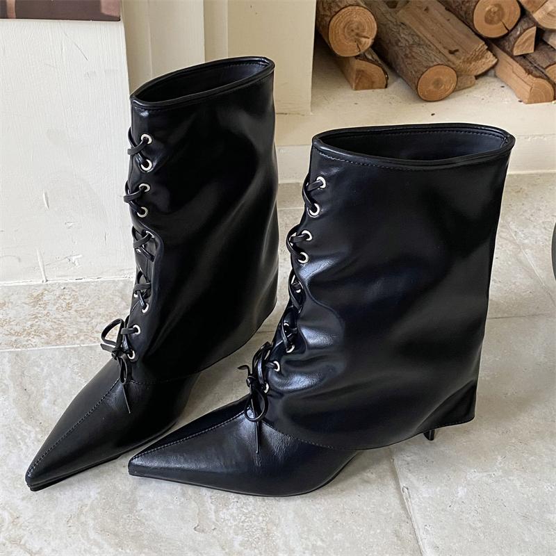 Eilyken Cosy Soft PU Leather Cross-tied Woman Ankle Boots Street Style Sexy Thin High Heels Stripper Ladies Shoes