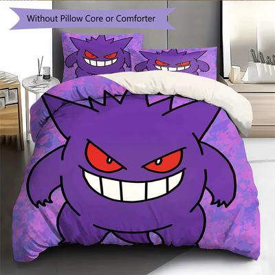 Purple Gengar Pattern Bedding Home Decoration Birthday Gift (1 * Duvet Cover + 2 * Pillowcase, Without Core)