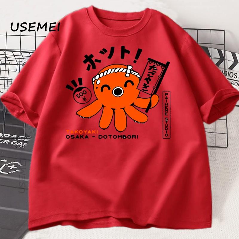 

Футболка в японском стиле с осьминогом для мужчин и женщин, повседневная футболка с коротким рукавом, хлопковая футболка с круглым вырезом, свободная футболка оверсайз с графическим принтом M