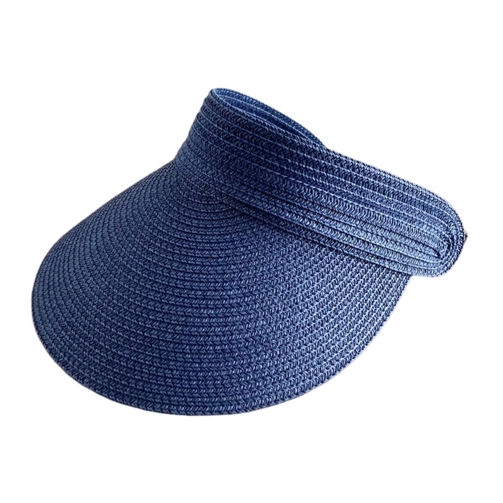 

Summer Beach Sun Hat Women Portable Folding Wide Brimmed Straw Hat Fashion Shaped Hollow Top Straw Hat Girls Bucket Hats Travel темно-синий