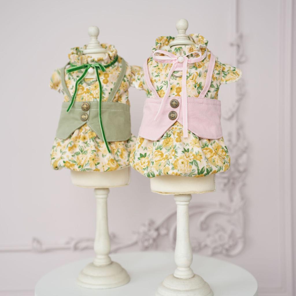 Pet Clothes Princess Style Floral Vest Skirt Cute Cat Teddy Bear Floral Plus Plush Cotton Coat Dog Clothes for Small Dogs Jacket