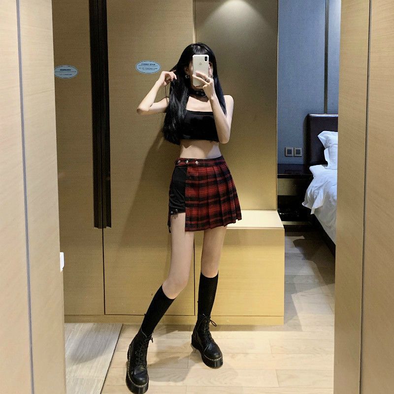 Saia gótica plissada punk mini saia estilo preto perna gravata meia saia saia irregular calças