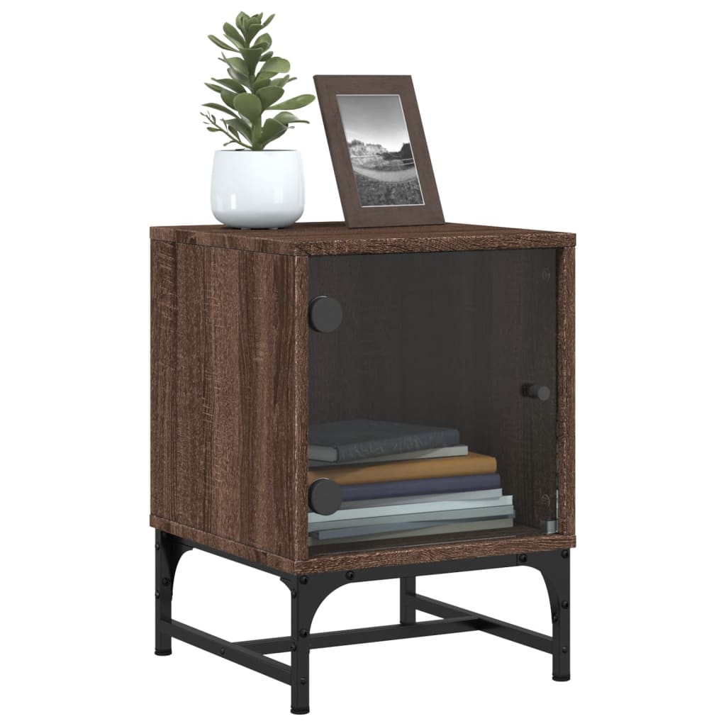 Nightstands with Glass Doors 2 Pcs Brown Oak Effect 35 X 37 X 50 Cm