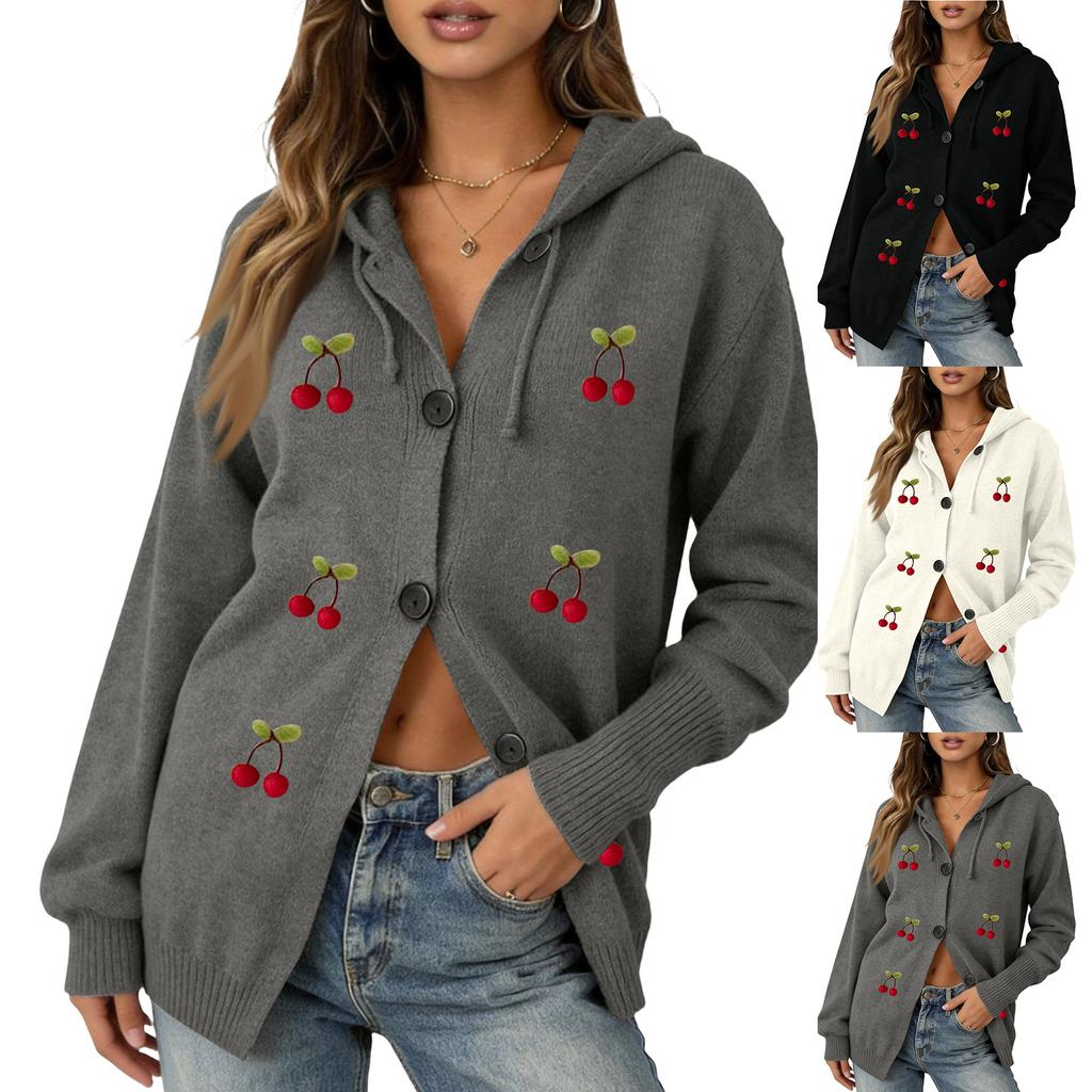Cardigan con Cappuccio da Donna con Abbottonatura Frontale e Cintura da Legare per l'Uso Quotidiano Casual