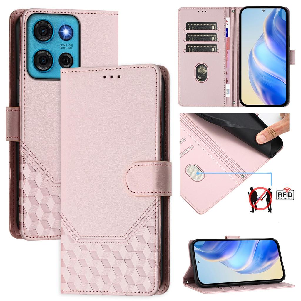 Dla Motorola Moto G75 5G Etui Impregnowane Plaster Miodu Blokujące RFID Skórzane Pokrowiec na Telefon ze Smyczą