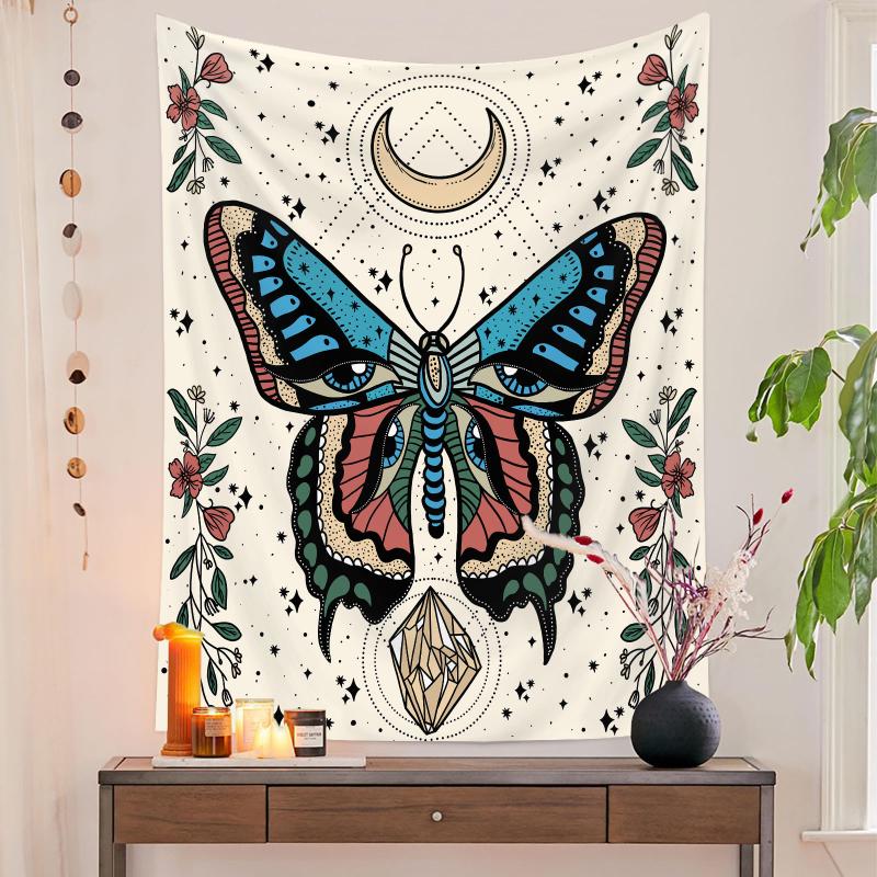 Butterfly Moth Moon Phase Tapestry, Boho Gothic Aesthetic Wall Hanging for Bedroom Living Room Dorm Home Decor