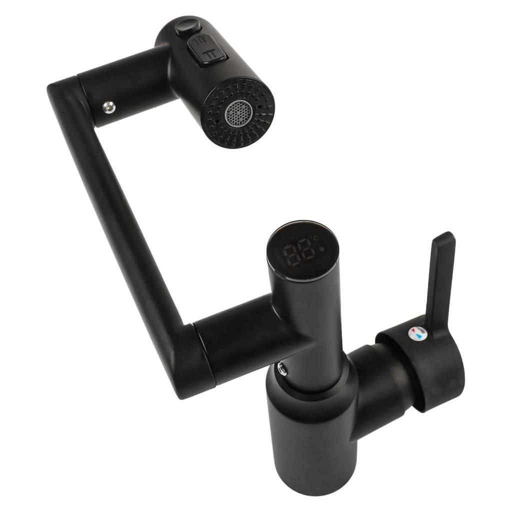 Bathroom Digital Display Faucet Adjustable Water Outlet Faucet Horizontal Swing Arms LED Display Multifunctional Stream Sprayer