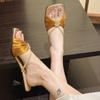 Fashion Summer Low-heeled Slippers Women Fashion Square Head Sequin Thin Strap Clip Toe Anti-slip Wear-resistant Sandals