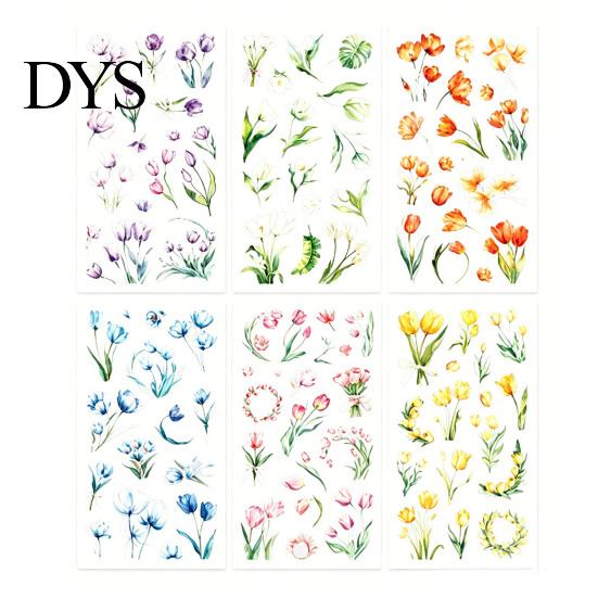 Floral Scrapbook Supplies 6 Sheets/Set Natural Flower Stickers, Waterproof PVC Plants Decals, Retro Stickers Transparent Decorative for DIY