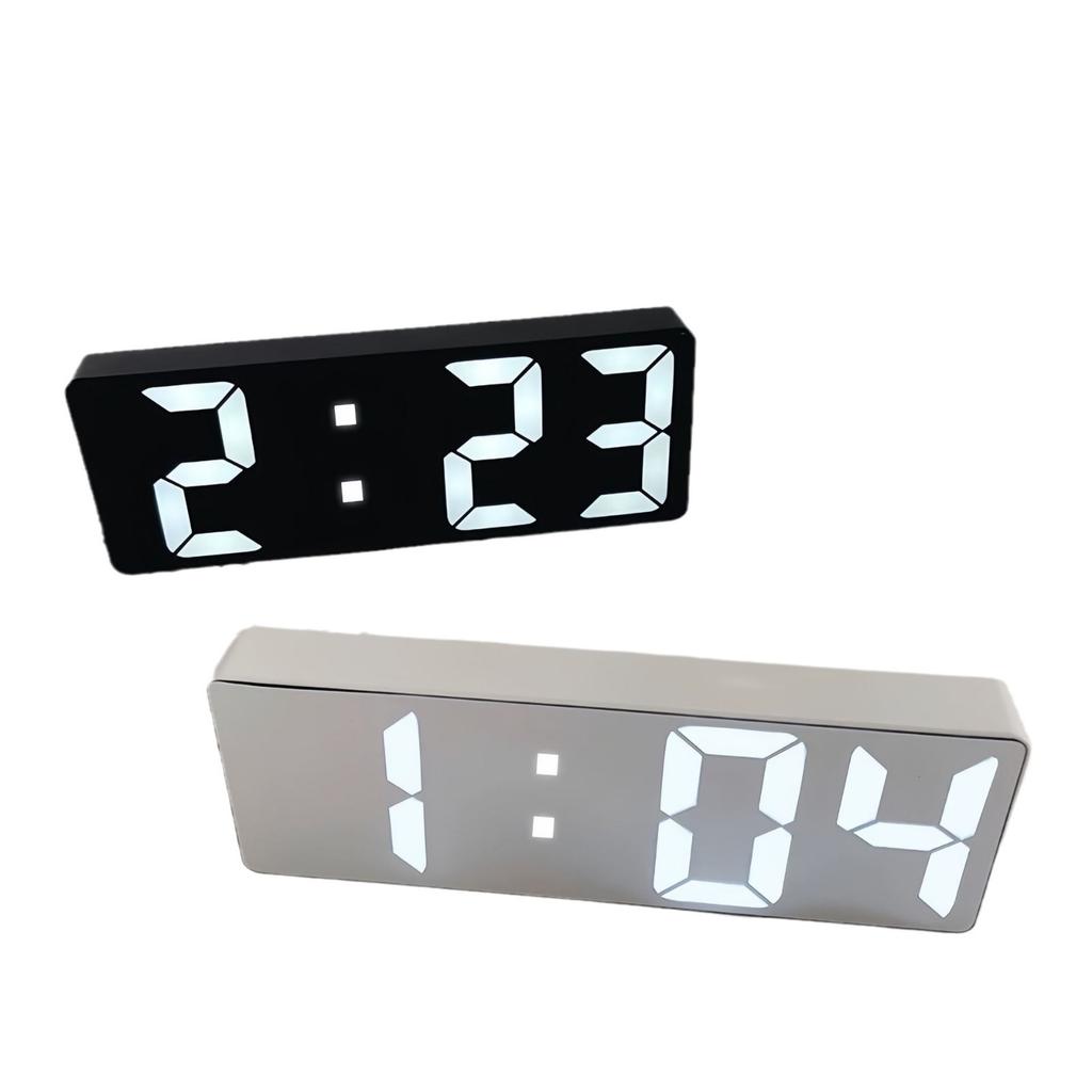 LED Digital Alarm Clock with Mirror Silent Electronic Desktop Clock Luminous Student Bedside Ornament Black White