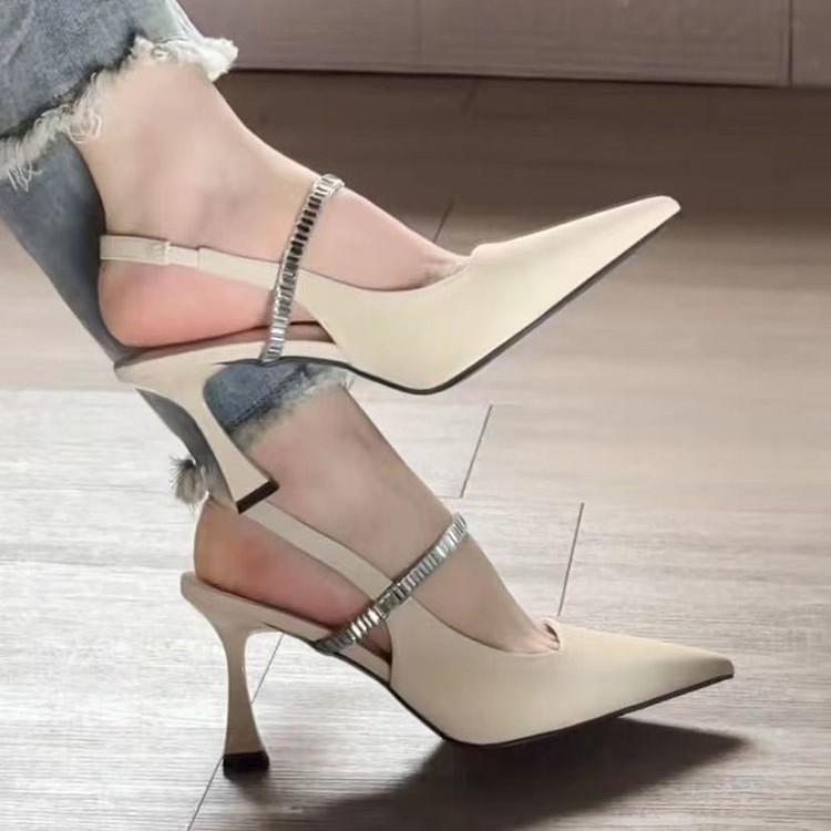 French back strap black pointed high heels spring and summer 2025 new with skirt single shoes sandals women's black