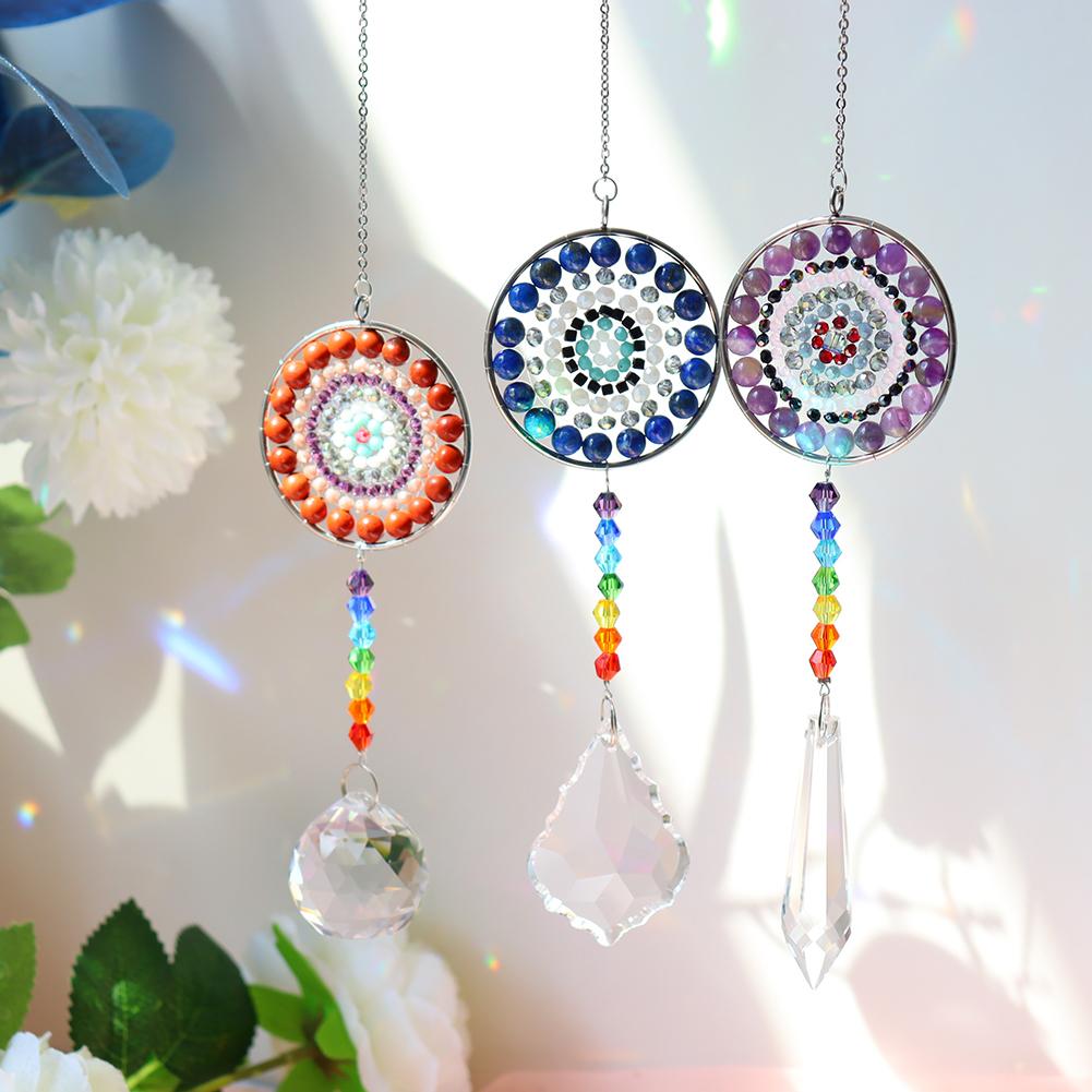 Hanging Crystal Windchimes Handmade Life Tree Pendant Craft Chain Window Car Hanging Ornament Home Outdoor Garden Decor