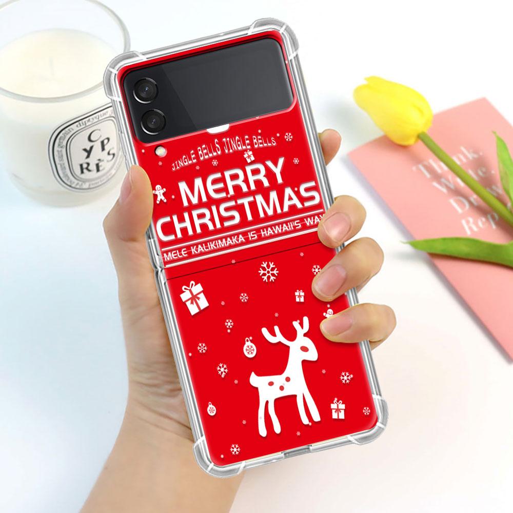 Luxury Case For Samsung Galaxy Z Flip 3 4 5G Funda Z Flip3 Clear PC Hard Shockproof Back Phone Shell Snowman Christmas Cartoon