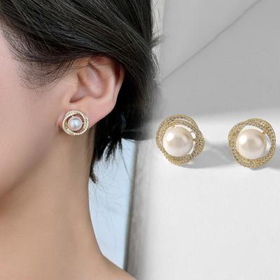 French Flash Diamond špirála Pearl náušnice Strieborná ihla Zlaté jednoduché náušnice pre ženy príslušenstvo náušníc