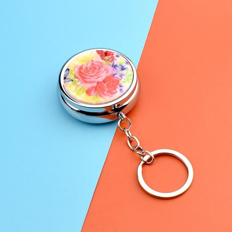 Pills Box Keychain With Mirror And Sealed Metal Compartment Keychain Moisture-Proof Medicines Dispenser Travel Accessory