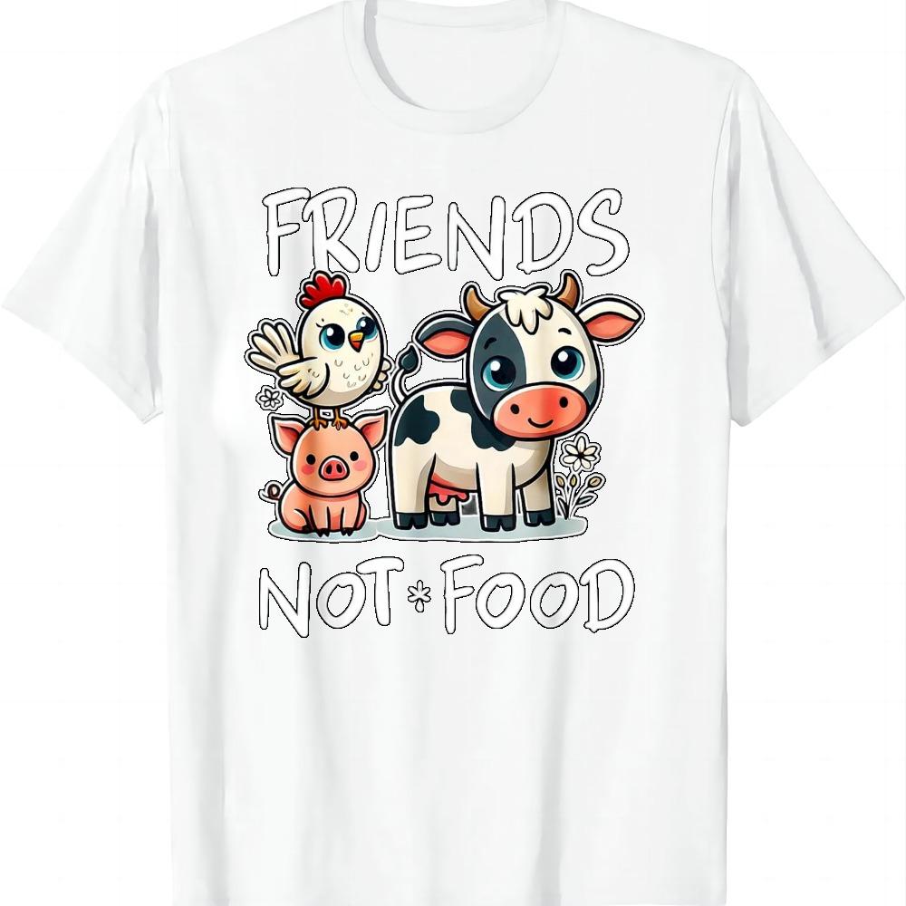 Friends Not Food Funny Vegan Vegetarian Cute Animals Gift T-Shirt Summer Casual T Shirt Women Mens Clothing Tops Camiseta