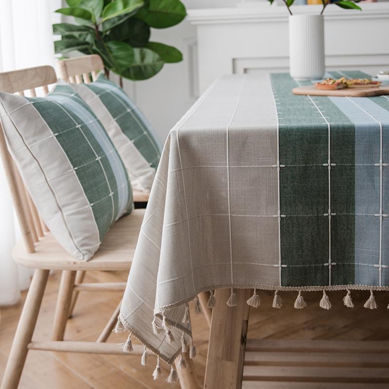 Striped Linen Tablecloth with Fringe Rectangular Table Cover Fresh Simple Elegant Dining Table Runner