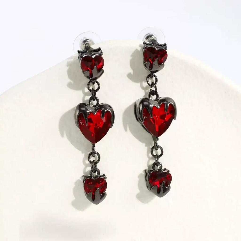 Sweet temperament red rhinestone love dark earrings women's light luxury niche high-end stud earrings autumn and winter new earrings