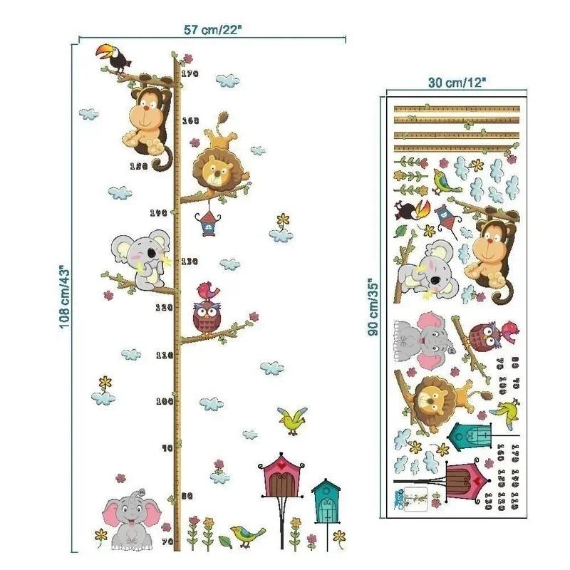 Cartoon Height Measure Wall Sticker for Kids Rooms Growth Chart Animals Lion Monkey Owl Elephant Nursery Room Decor Wall Art