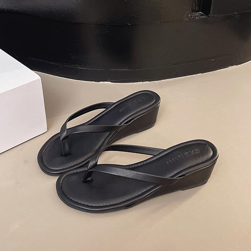 Women Flip-flops French High-heeled Sandals Summer Pinch-on Slippers for Women Wedge Casual Slides Luxury Banquet Dress Slippers