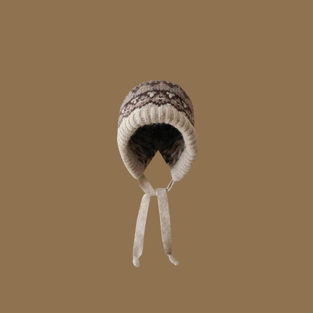 With Strap Jacquard Knitting Hat Wind-Resistant Beanies Cap Fashion Winter Hat