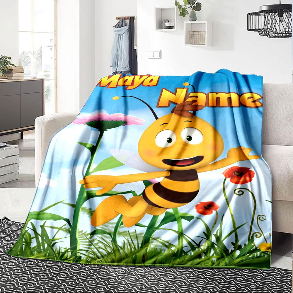 Benutzerdefinierter Name Maya Bienen-Thema Bedruckte Decke Perfekt für Sofa Bett Reisen Außenbereich Maschinenwaschbar Gemütlich Langlebig