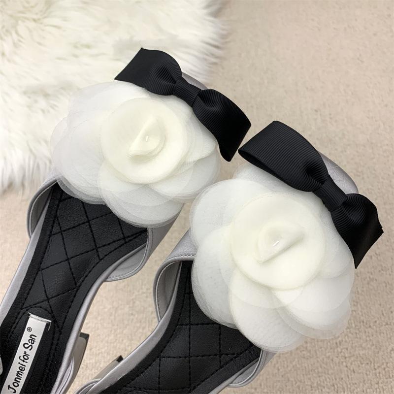 2025 spring and autumn new fashion versatile high-heeled French Mary Jane shoes high-end sense niche tea flower butterfly