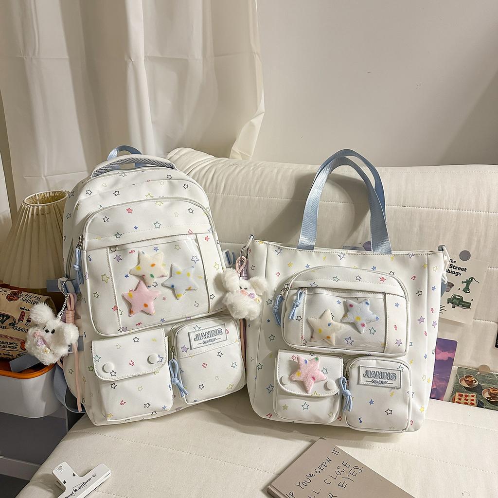 Schoolbag, Korean-style INS star print backpack, high-aesthetic sweet-style two-piece backpack for grades 1-1 for primary and secondary school