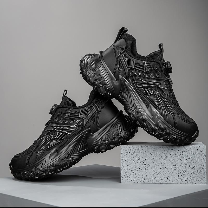 Scarpe da ginnastica traspiranti in rete stile papà, colore nero, stile mecha scuro, con rialzo, scarpe casual con lacci, scarpe con rialzo a suola spessa