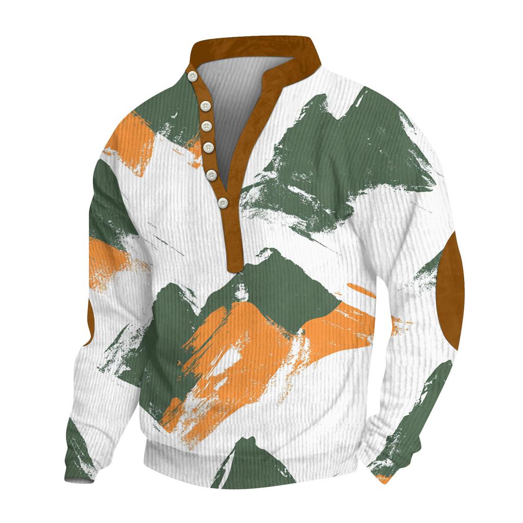 Herren Print Plüsch Warmer Mantel Fleece Pullover Freizeitjacke Tasche Pullover Wintermantel