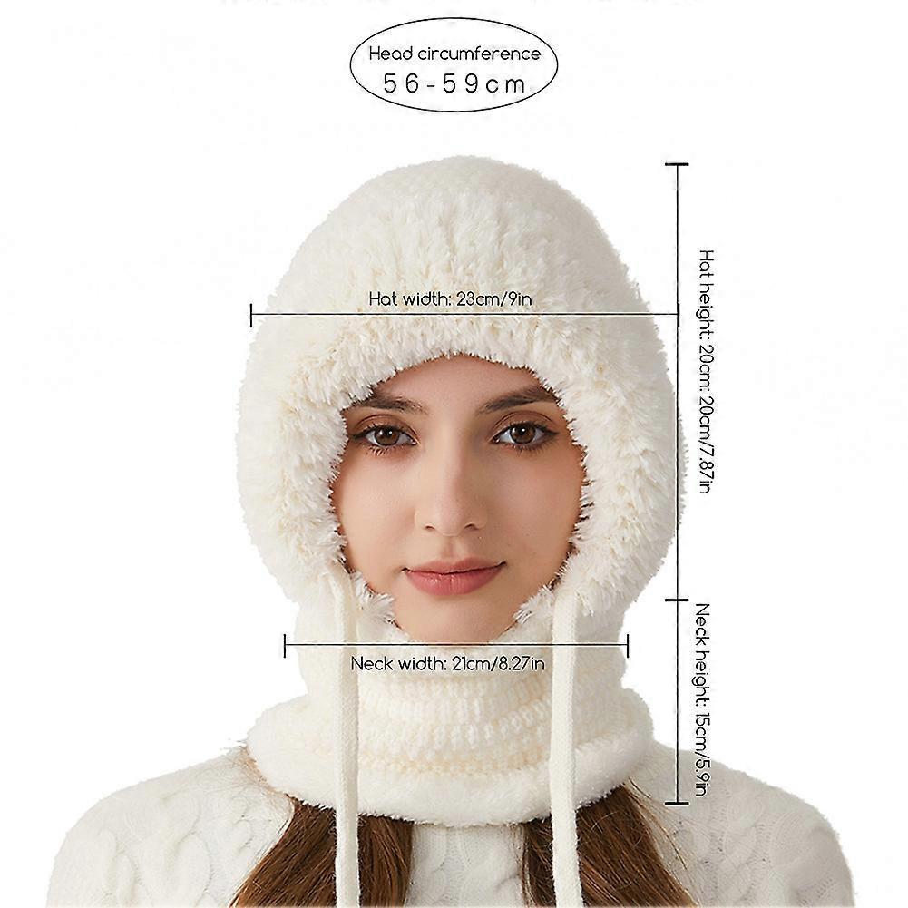 3 In 1 Women's Knitted Hat Face Mask Scarf, Thick Plush Hat, Winter Windproof Ski Warmth for Outdoor Sports