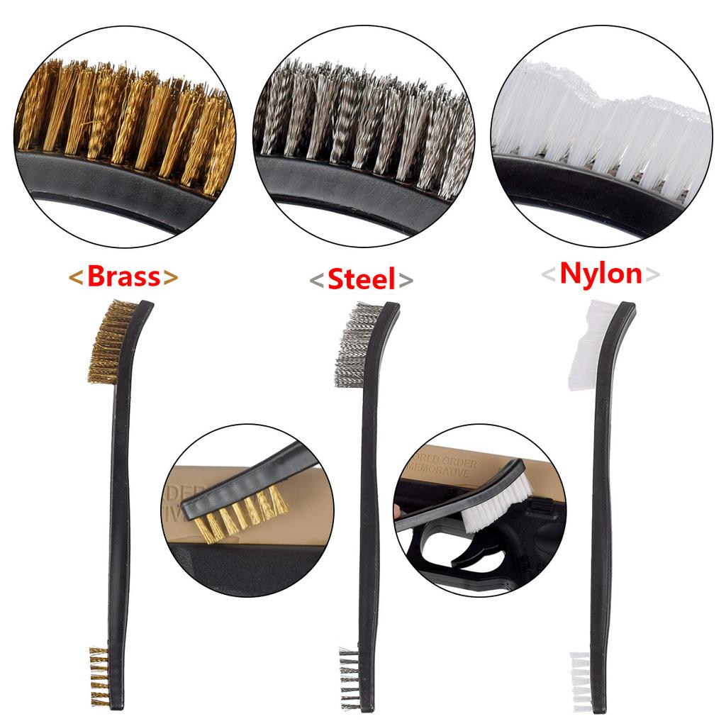 Small Wire Brush Set - Brass/ Stainless Steel/ Nylon Brushes for Cleaning Rust Removal, Dirt, Paint Scrubbing Wire Brush Set Double-Ended Cleaning